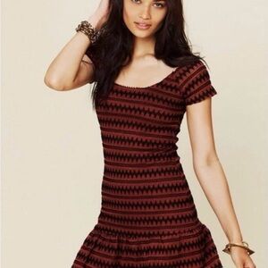 NWT Free People Cozy Day Flounce Dress w/Aztec Design